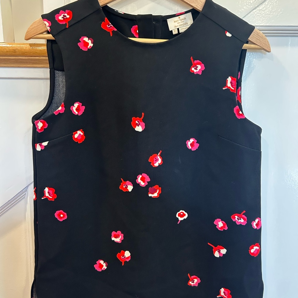 Kate Spade Black Cherry Blossom Sleeveless Top Pink Floral Size 0